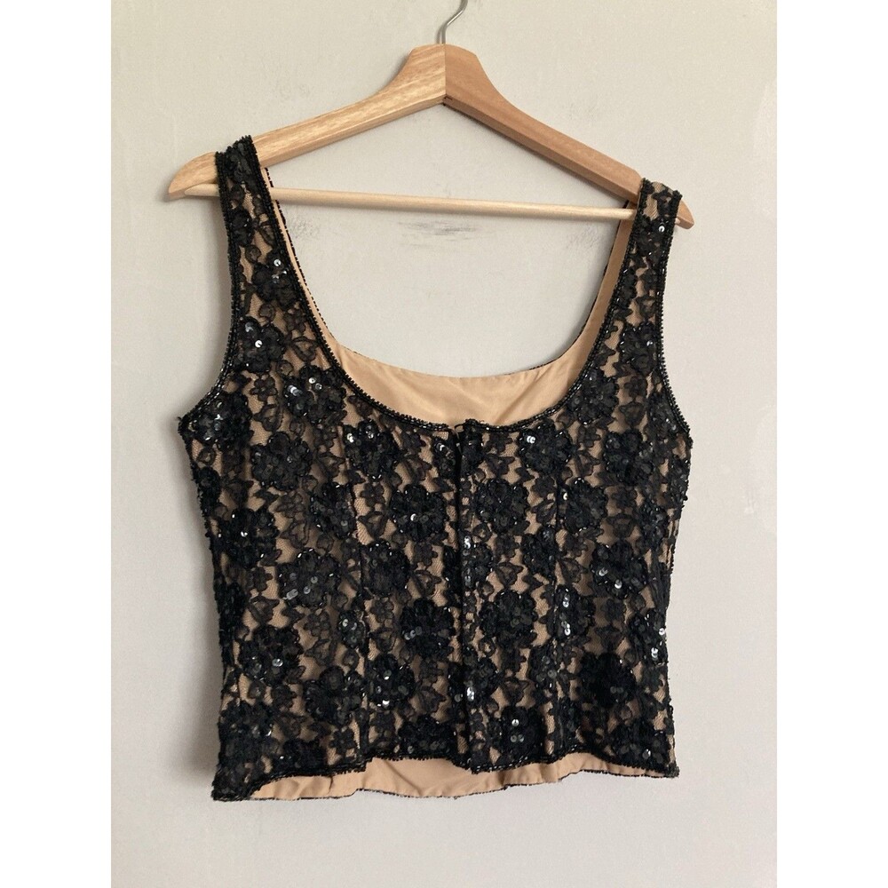 Vtg Andretta Donatello Beaded Sequins Lace Top MEDIUM Sleeveless Black Elegant - Picture 6 of 11